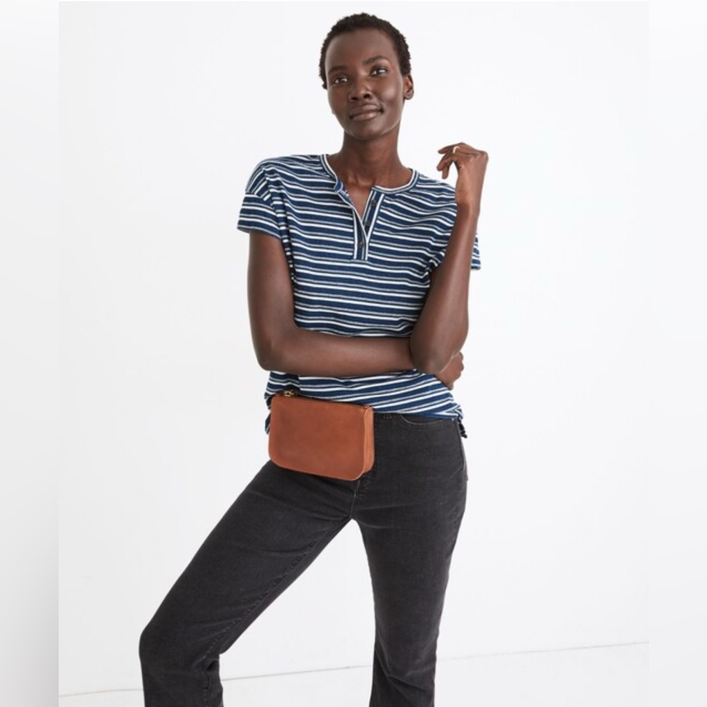 Madewell Brother Henley Tee Indigo Stripe Medium Nwt